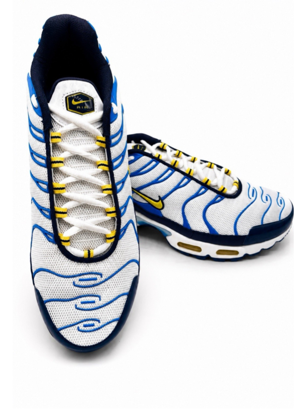 Nike Air Max Plus TN White Blue Yellow Tuned Air Shoes Men’s Size 11.5‎
